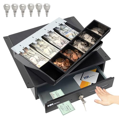 HK SYSTEMS 13" Heavy Duty Black "Push" Open Cash Drawer, 4B5C with Under Counter Mounting Metal bracket - size: 1. 13" Push Black