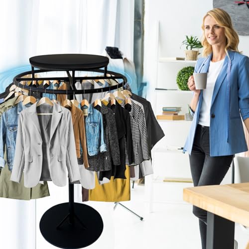 Commercial Grade Round Clothes Rack Floor Standing Rotatable Clothing Rack - color: Black