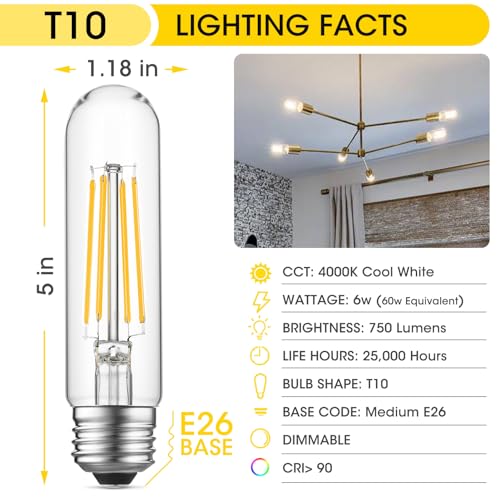 5" T10 Tubular LED Light Bulb, 60W Eq, Dimmable, Cool White 4000K, 8-Pack - color: Cool White, size: 5 Inch- 8 Count