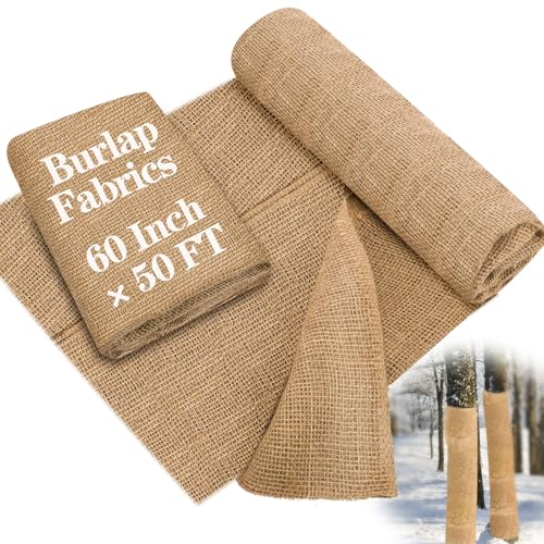 Buryeah 1 Pack 60 Inch X 50 ft Burlap Fabrics Roll Natural Jute Garden - size: 60 Inch x 50 Ft