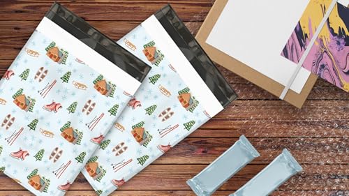 10x13 (100) Winter Snow Day Christmas Designer Poly Mailers Self Sealing Waterproof Shipping Envelopes Holiday Premium Printed Bags For Small Businesses - color: Snow Day, size: 10x13