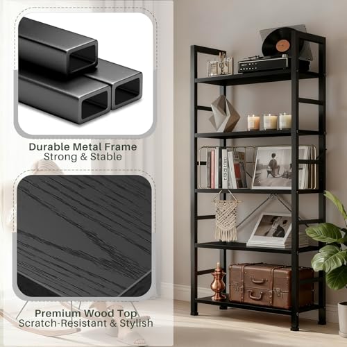 5 Tier Bookshelf, Free Standing Bookcase with Open Storage Shelves - color: Classic Black, size: 5 Tier