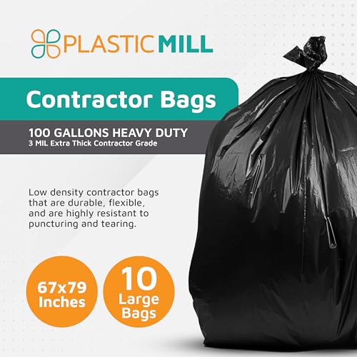 PlasticMill Contractor Bags Heavy Duty, 100-Gallon, Black, 10-Count - color: Black