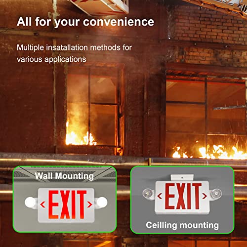GZRUIYANG Exit Sign with Emergency Lights Red, LED Emergency Exit Light with Battery Backup, UL 924 Certified, AC 120/277V, Commercial Emergency Lights Combo for Business - 1 Pack - color: White Housing Red Letter, size: 1 Pack
