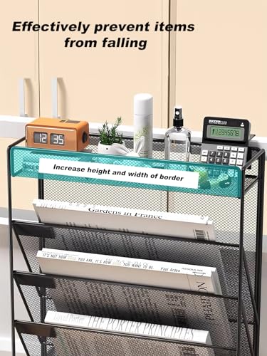 5 Tier Mesh Wall File Organizer,3 Pockets vertical Mount Hanging Organizer with Top/Bottom Tray | 2 Hooks | Wall Mount & Door Hanging for Office Home