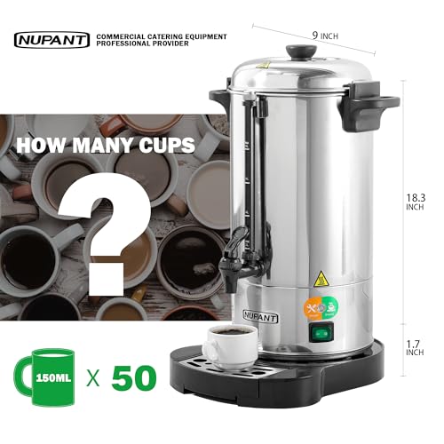 NUPANT Commercial Coffee Urn 50 Cup/8L Coffee Dispenser with Upgraded Percolator, 304 Stainless Steel Hot Water Urn Beverage Dispenser with Keep Warm Mode, Large Coffee Maker for Catering Party - size: 50 Cup