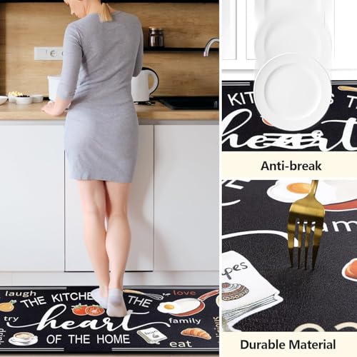 Yamaziot Anti Fatigue Kitchen Rug Set of 2, Non-Slip Cushioned Floor Mats - color: Black, size: 20"x32"+20"x59"