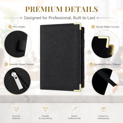 Server Book,7 Pocket Zipper Organizer,Server Books for Waitress - color: Black