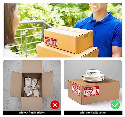 3x5 Inch Handle with Care This Side Up 100 Permanent Adhesive Fragile Stickers for Shipping Moving Glass Labels (1 Roll, 100 Labels) - size: 3" x 5", style: 1 Roll - 100 PCS - This Side Up