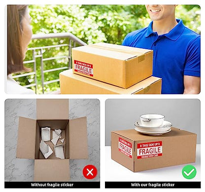 3 x 5 Inch Handle with Care This Side Up 500 Permanent Adhesive Fragile Stickers for Shipping Moving Glass Labels (1 Roll, 500 Labels) - size: 3" x 5", style: 1 Roll - 500 PCS- This Side Up