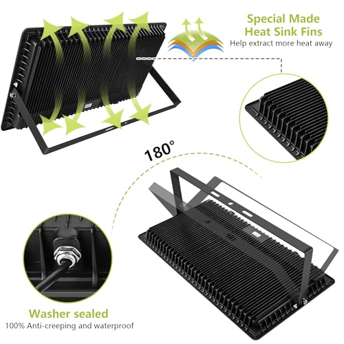 500W Warm White LED Flood Lights Outdoor 2 Pack, 55000LM Super Bright Security Lights with Plug, Commercial Arena Lighting for Yard Court Stadium Fields - size: 500w_2pack