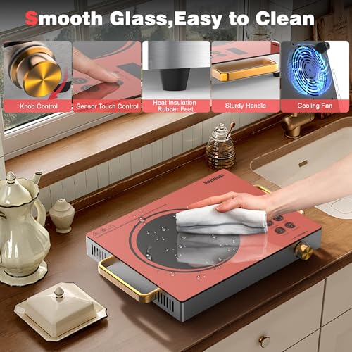 Karinear Portable Electric Stove 110V, 1800W Electric Hot Plate with Handle