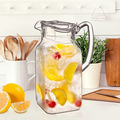 Amazing Abby - Quadly - Plastic Pitcher (64 oz, 2 Quart), Clear Water Pitcher with Lid, Fridge Jug, BPA-Free, Shatter-Proof, Great for Iced Tea, Sangria, Lemonade, Juice, Milk, and More - style: Quadly (64 oz)
