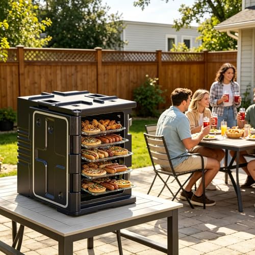 VEVOR Insulated Food Pan Carrier, 95 Qt Non-Electrical Food Warmer, with Wheel & 304 Stainless Steel Latch, LLDPE Stackable Hot Box, for Various Pan Sizes(NOT Included), Fit Catering BBQ Event(Black) - size: 25.6 x 17.7 x 24.4 in