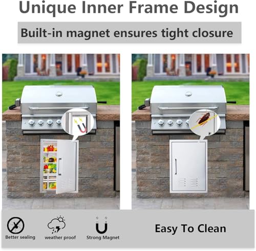 Outdoor Kitchen Doors, 17x23 Inch 304 Stainless Steel BBQ Access Door with Vent, Double Steel Doors for Outdoor Grill Island - size: 17W x 23H-Right
