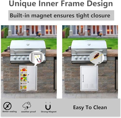 Outdoor Kitchen Doors, 20x27 Inch 304 Stainless Steel BBQ Access Door with Vent, Double Steel Doors for Outdoor Grill Island - size: 20W x 27H- Right
