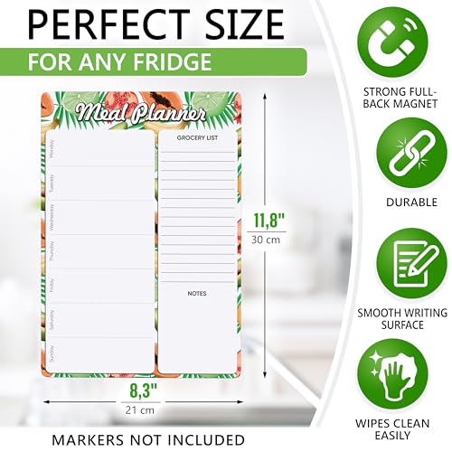 Weekly Meal Planner for Fridge 8x12 - Magnetic Dry Erase Menu White Board - size: Colored 8.5"W x 12"H