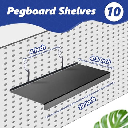 Pegboard Shelves Set of 10, 10x4.3 Inch Metal Peg Board Accessories - color: Black 10 Pcs