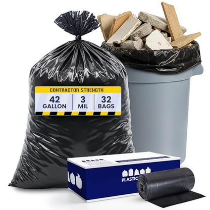 Plasticplace Contractor Trash Bags 42 Gallon 3.0 Mil Rolls Black Heavy Duty Garbage Bag 33.6” x 47.6” (32 Count) - color: Black, size: 32 Count (Pack of 1)