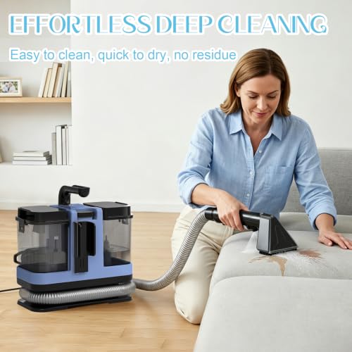18Kpa Carpet Cleaner Machine, Portable Carpet and Upholstery Cleaning Machine, Deep Cleaning for Rugs, Couch, Car Interiors Stains, Pet & Family Friendly, 120V (HAZE BLUE) - color: HAZE BLUE