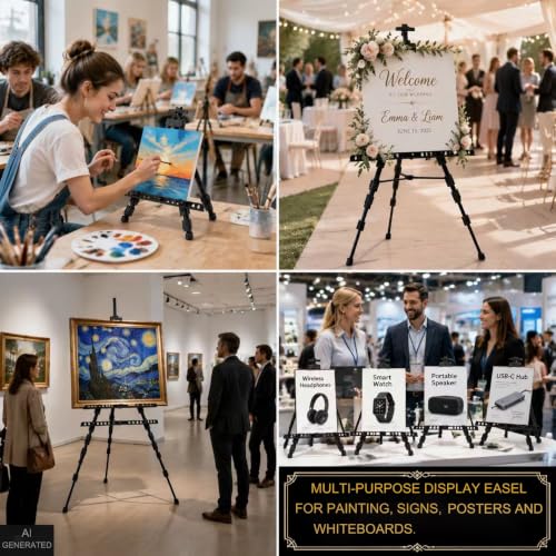 MXG Aluminum Art Easel,Professional Black Display Easel for Painting&Sign - color: black