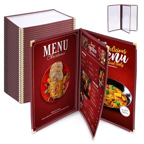 WeChef 30 Pack Restaurant Menu Covers 8.5 x 14" Book Style 3 Pages 6 Views - size: 8.5" x 14" - Book - 6 Views
