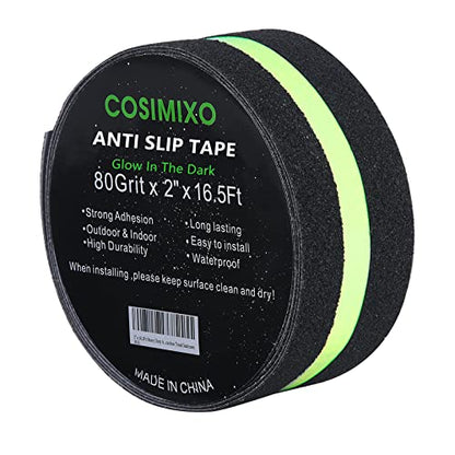 COSIMIXO 2" x 16.5FT Anti Slip Tape with Glow in The Dark Stripe,Premium Grip Tape Non Slip Stair Treads Tape,Non Skid Tape, High Traction Adhesive for Stairs Step Black/Green - color: Black/Green, size: 2Inch x 16.5Ft