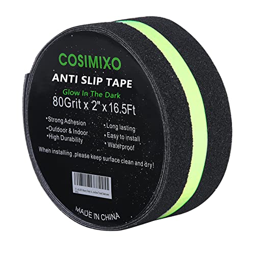 COSIMIXO 2" x 16.5FT Anti Slip Tape with Glow in The Dark Stripe,Premium Grip Tape Non Slip Stair Treads Tape,Non Skid Tape, High Traction Adhesive for Stairs Step Black/Green - color: Black/Green, size: 2Inch x 16.5Ft