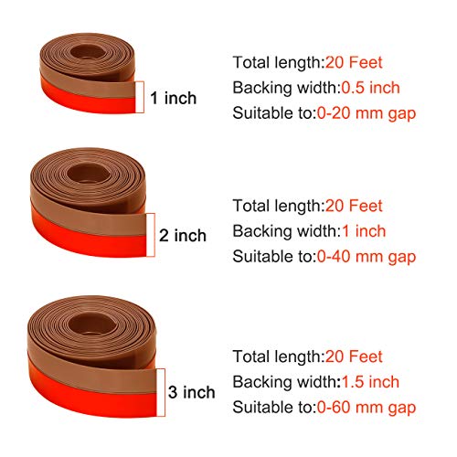 TORRAMI Silicone Weather Stripping, 2 in x 20 ft, Brown Door Seal - color: Brown, size: 2inch