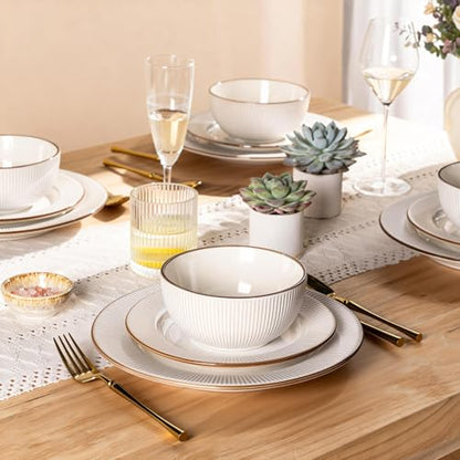 GBHOME Ceramic Dinnerware Sets of 6,18 pcs Plates and Bowls Sets Dishes - color: Off-White, size: Service for 6 (18 pcs)