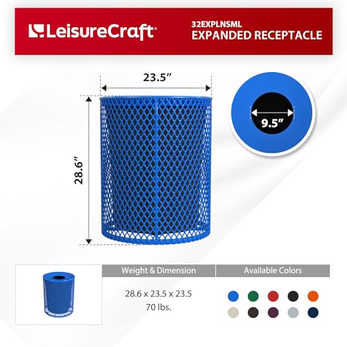 Leisure Craft 32 Gallon Commercial Outdoor Trash Can, Metal, Made in USA - color: Blue