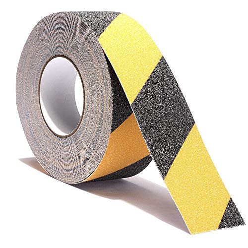 RELIANCER Anti Slip Safety Grip Tape 2inx60ft Non Skid Tread Safety Tape with High Traction Grit Yellow & Black Marking Self-Adhesive Tape Hazard Caution Warning Tape for Stairs Steps Deck - color: Yellow&Black, size: 2"×60'