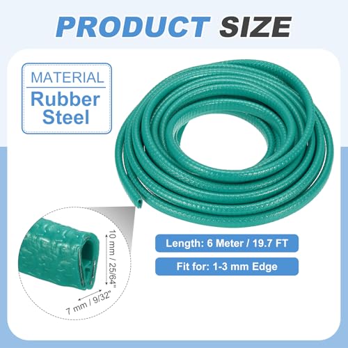PATIKIL Rubber Edge Trim Guard, 19.7 ft x 25/64" x 9/32" U Channel Edge Protector Seal Strip with Metal Clips Fit for 1-3mm Edge for Car Door Sheet Metal Hatches Table Corners, Green - color: Green, size: 19.7 ft x 25/64 in x 9/32 in