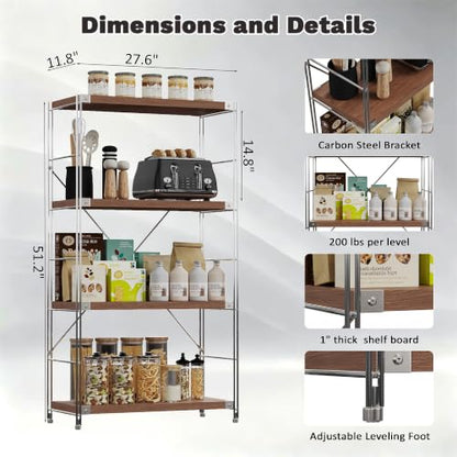4-Tier Industrial Bookshelf, Wood and Metal Shelf Unit, Storage Bookcase - color: Walnut, size: 4T27.56IN