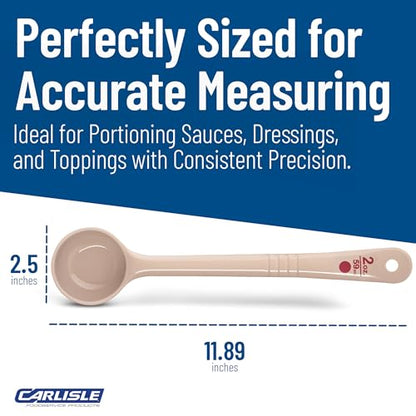 Carlisle FoodService Products 2 Ounce Portion Control Spoon – Long Handle – Flat Bottom Server for Sauces & Toppings, Color Coded Measuring Utensil, Beige