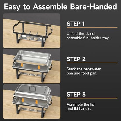 Chafing Dishes for Buffet 4 Pack, 9QT Chafing Dish High Grade Stainless Steel Chafer Complete Set,Steel Handle, Catering Events Complete Buffet Warmer Set (Black, 4) - color: Black, size: 4