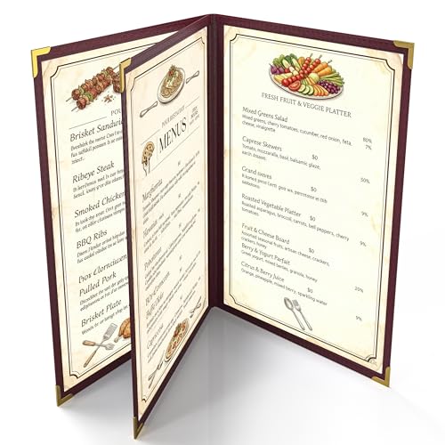 10 Pcs Burgundy Menu Cover 8.5x14, 3 Page 6 View, Crystal-Clear - color: burgundy, size: 3 Pages - 8.5" x 14"
