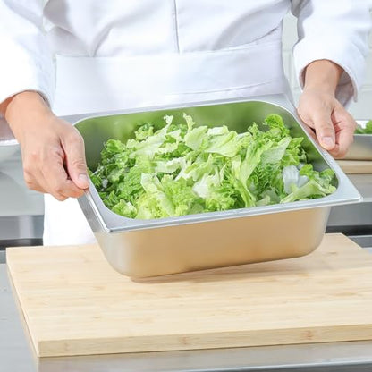 EGGKITPO 1/2 Hotel Pans Half Size 6-Pack 4 Inch Deep Silver Stainless Steel Steam Table Pan Tray for Food, Catering Pan for Cafeterias, Hotel and Restaurant - size: 1/2 4" deep without lid