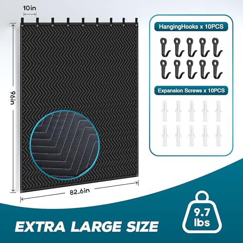Large Sound Dampening Blanket,96" x 80" Sound Absorbing Studio Blanket,Noise Cancelling Studio Acoustic Blanket Curtain/Light Blocker/Moving Blanket - size: 1 PACK