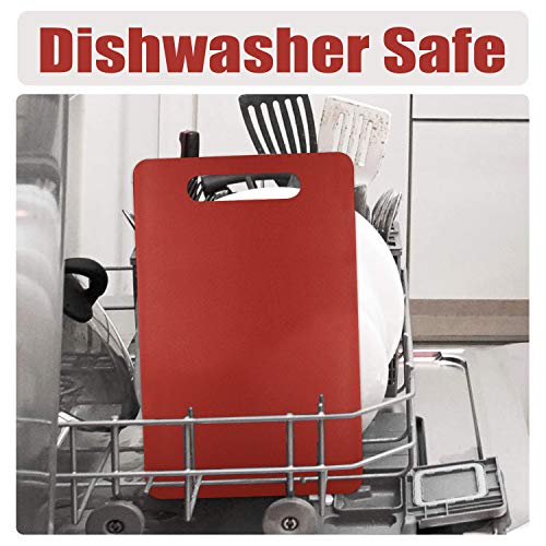 Fotouzy Plastic Utility Cutting Board with Handles, Food Safe PP Material, BPA Free, Dishwasher Safe, Thick Chopping Board, Large Size, Easy Grip Handle, for Kitchen (Red),15.5 x 10" - color: Red