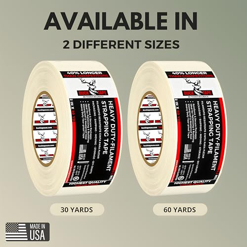 36 Pack Buck Strapping Tape 2 Inch x 60 Yds (180ft), 5.5 Mil – Heavy Duty Fiberglass Tape, Filament Tape, Reinforced Packing Tape with Synthetic PET Adhesive for Bundling, Shipping & Palletizing - size: 2 Inch x 60 Yards, style: 36 Pack
