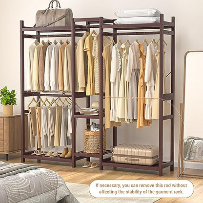 Homykic Bamboo Clothing Rack with 7 Shelves, 5 Rods, 70” Wide, Espresso - color: Espresso, size: III Large