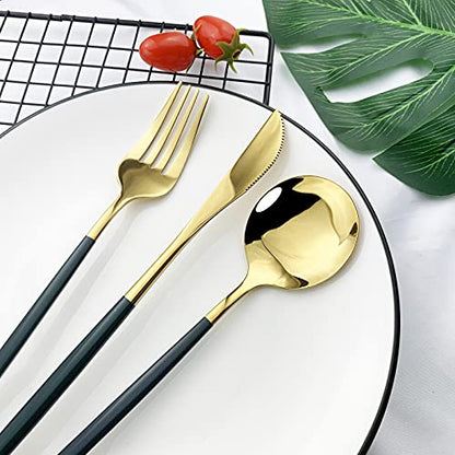 JASHII Flatware Serving Set 24 Piece, Stainless Steel Silverware Set, Green Gold Cutlery Set, Modern Elegant Tableware Set for Party, Christmas, Dinner (Green Gold) - color: Green Gold