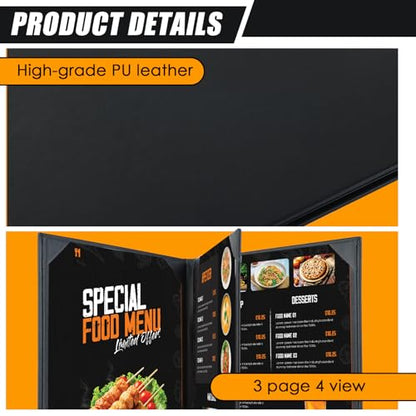NATGAI 10 Pack 3 Page 4 Panel Restaurant Menu Covers 8.5" x 11" - size: 4 View, 8.5"×11"