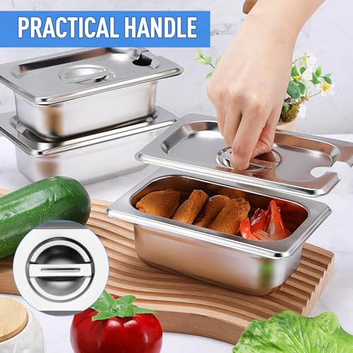Maxcheck 12 Pack 1/9 Size Stainless Steel Hotel Pans with Lid, 2.5'' Deep