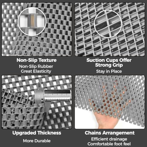 3x10ft PVC Drainage Floor Mat Pool Mat Non Slip Commercial Rubber Flooring Hollow Splash Matting Mesh Roll Wet Area Safety Mat for Outdoor Indoor Restaurant Kitchen Bathroom Garage Patio, Gray - size: 3x10ft