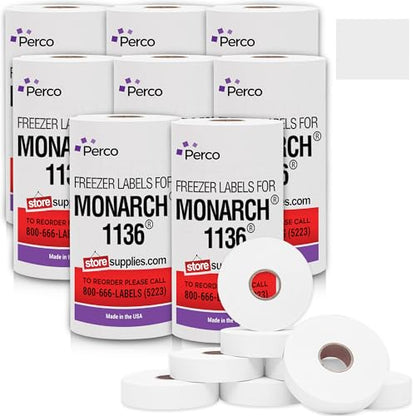 Pricing Labels Compatible for Monarch 1136 Freezer Adhesives White - 112,000 Labels w/ 64 Rolls Value Pack, 8 Sleeves - Made in USA - size: 8 Sleeves