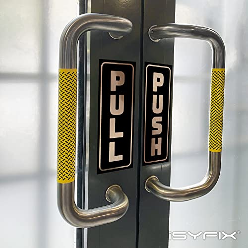 iSYFIX Push Pull Stickers Sign, 2x5 Inch, Brushed Gold/Black, 2 Pack - color: Brushed Gold / Black, size: Vertical 2x5