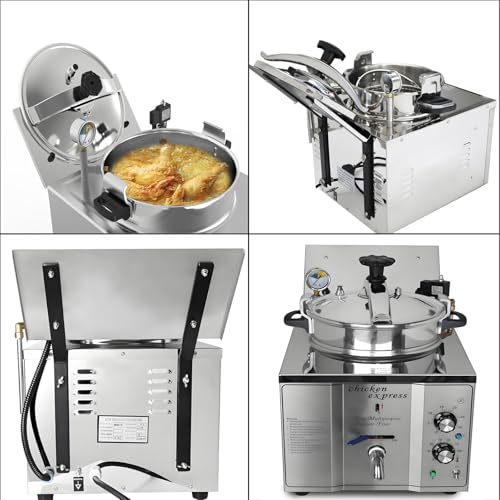 16L Electric Pressure Fryer,110V High-Pressure Chicken Fryer with Safety Features,Stainless Steel Healthy Countertop Deep Fryer for Crispy Fried Delicacies, Commercial-Grade Food Oven
