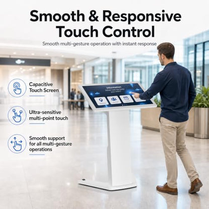 21.5" Touch Screen Kiosk, Interactive Floor Standing Digital Signage Display, FHD Self-Service Information Terminal with Dual Speakers for Retail, Restaurants, Malls & Advertising - size: 21.5 Inch